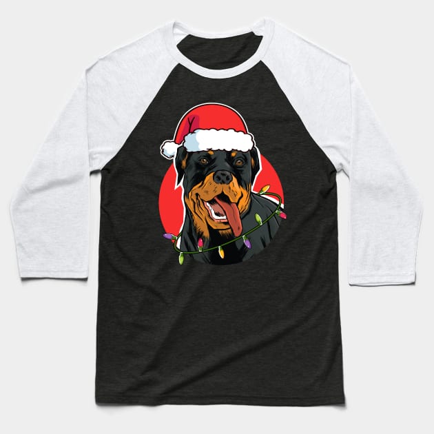 Rottweiler Santa Christmas Tree Lights Baseball T-Shirt by Rebrand
